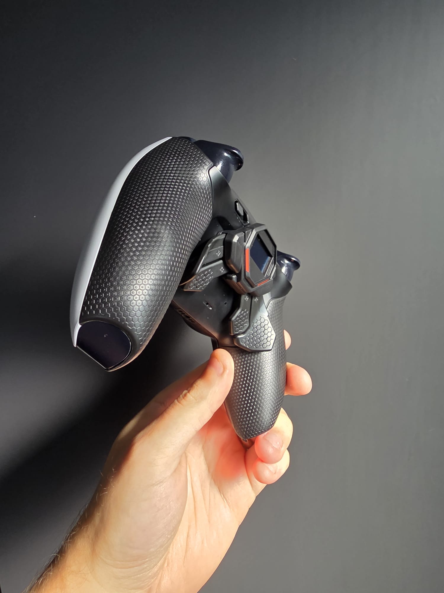 Rear of a custom controller showing its performance controls
